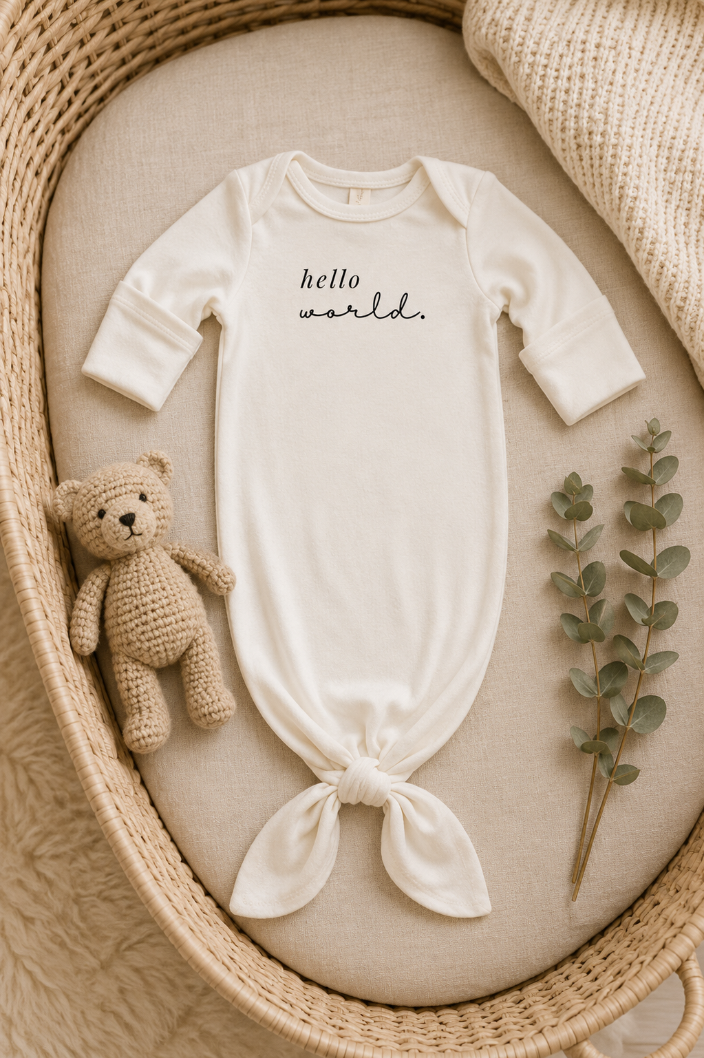 Hello World Organic Newborn Knotted Gown