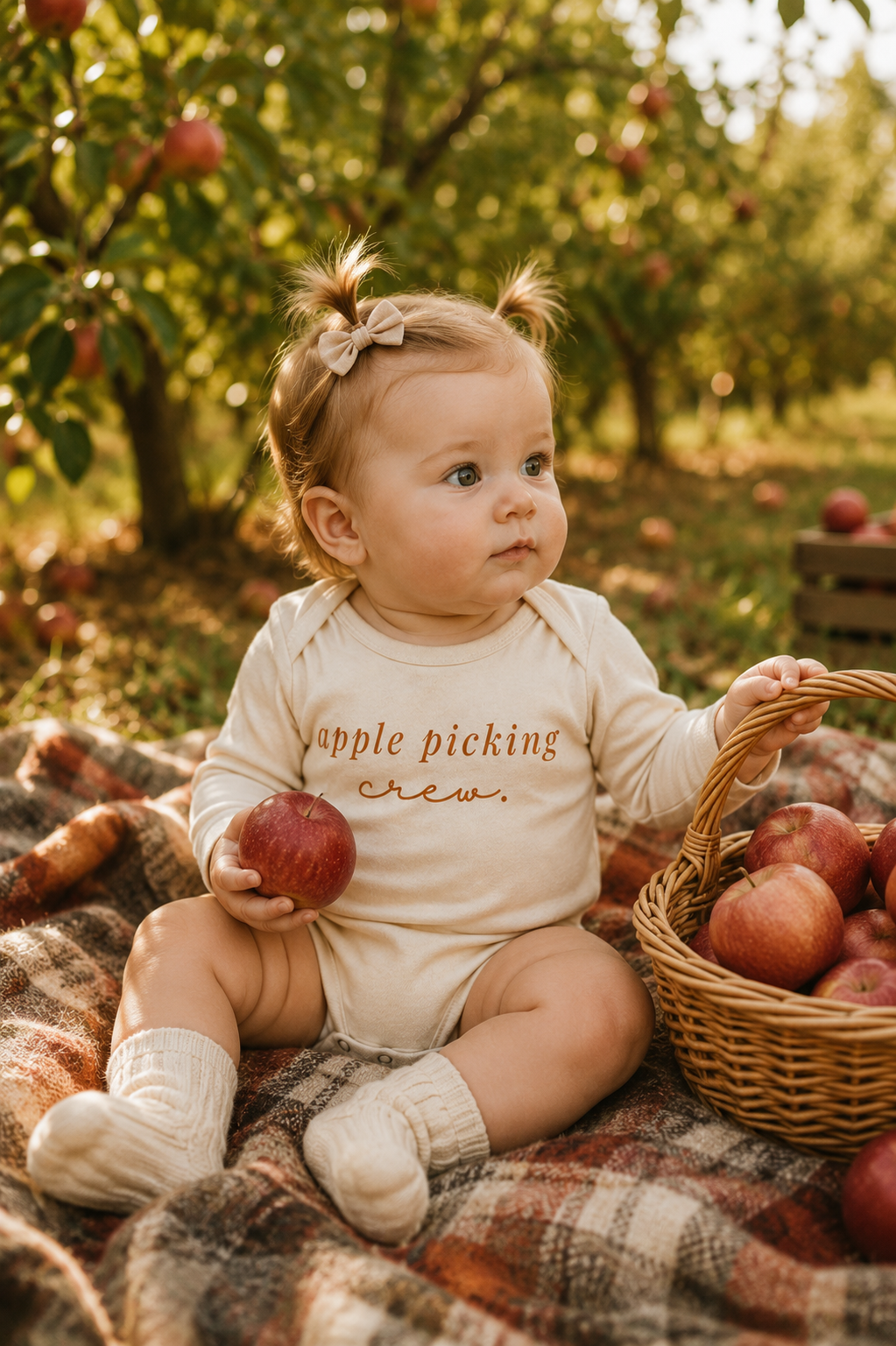 Apple Picking Crew Organic Bodysuit Long Sleeve