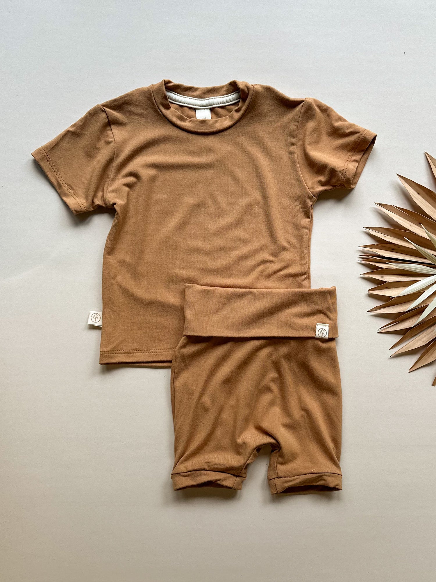 Fold Over Shorties and Short Sleeve Tee Set | Clay | Luxury Bamboo