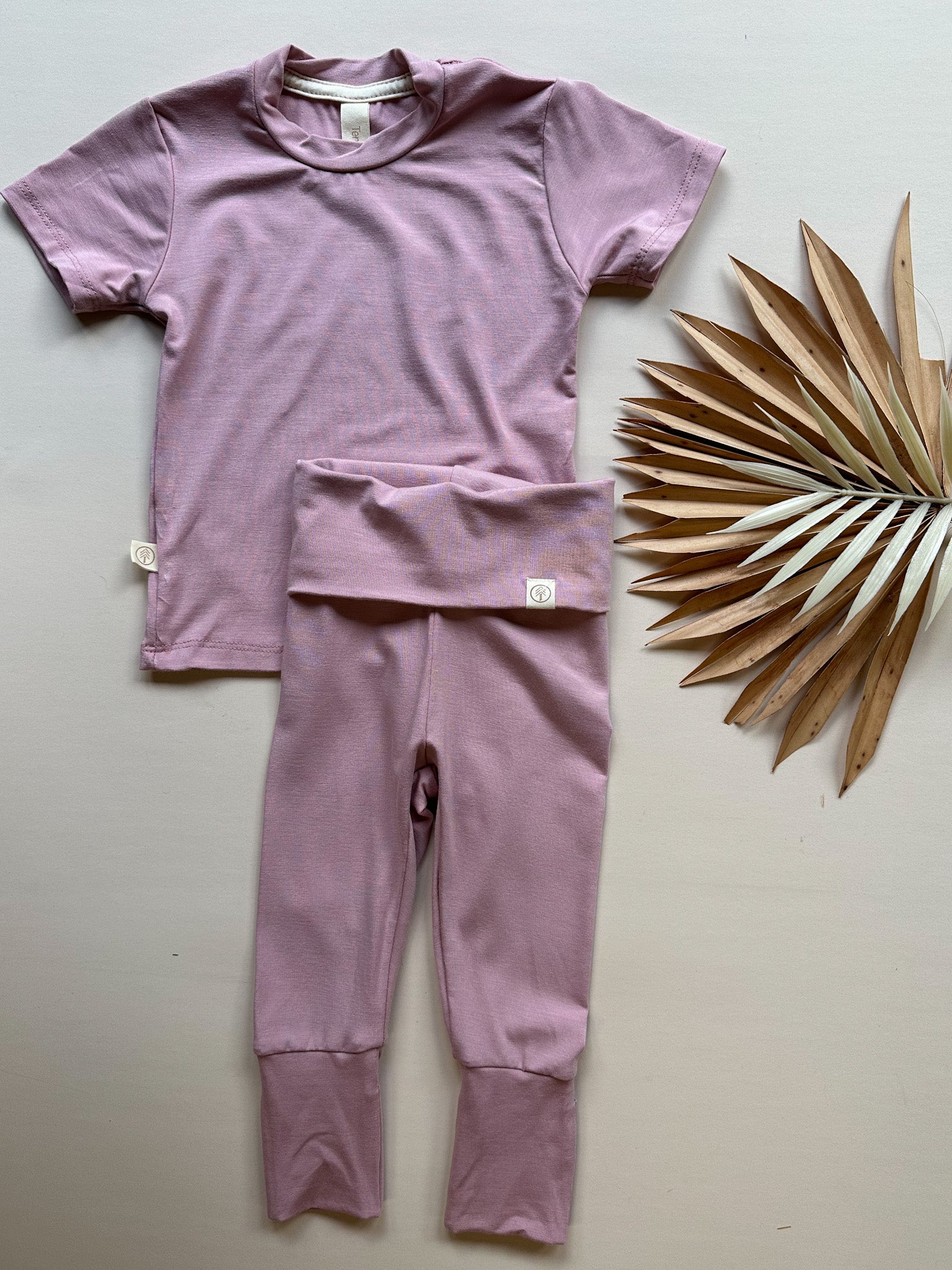 Fold Over Leggings and Short Sleeve Tee Set | Dusty Pink | Luxury Bamboo