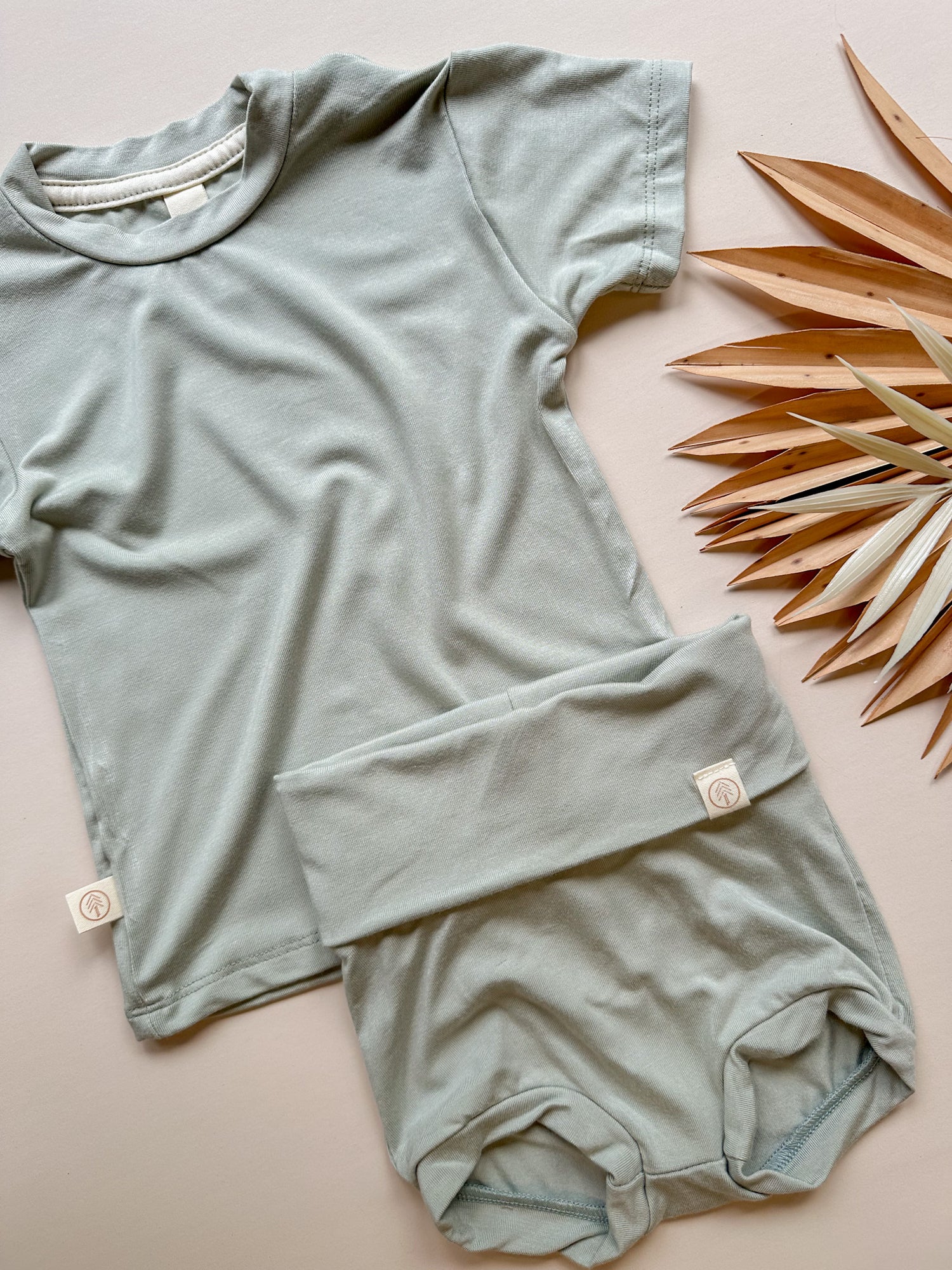 Fold Over Bloomers and Short Sleeve Tee Set | Sage | Luxury Bamboo