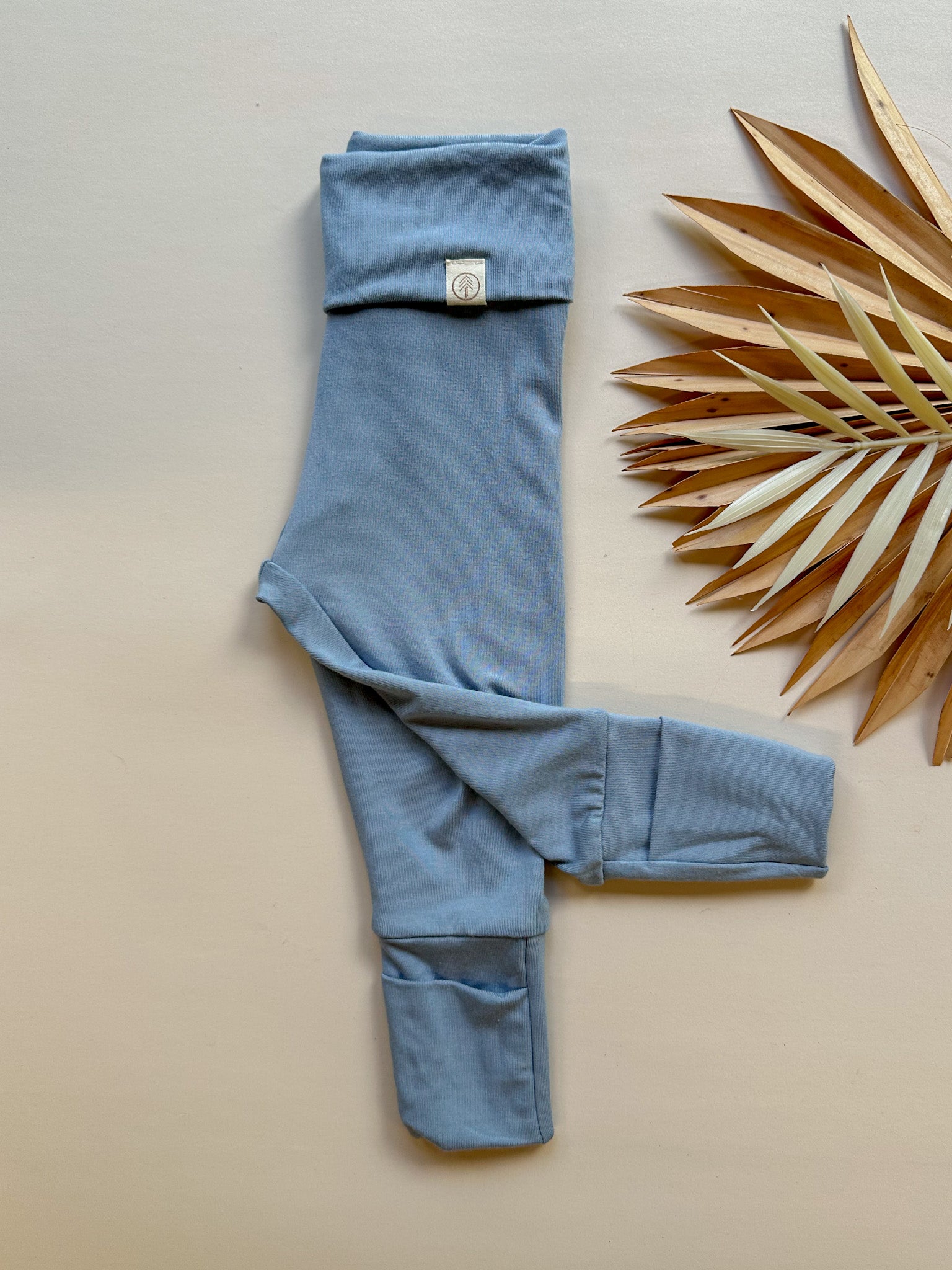 Fold Over Footie Leggings | Dusty Blue | Luxury Bamboo