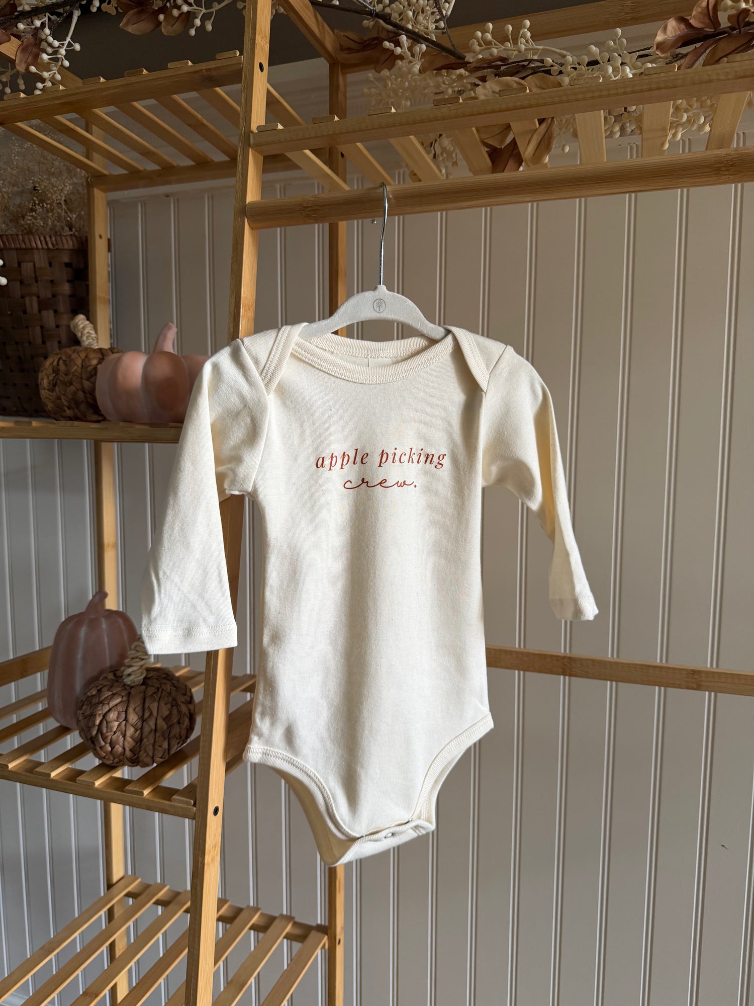 Apple Picking Crew Organic Bodysuit Long Sleeve