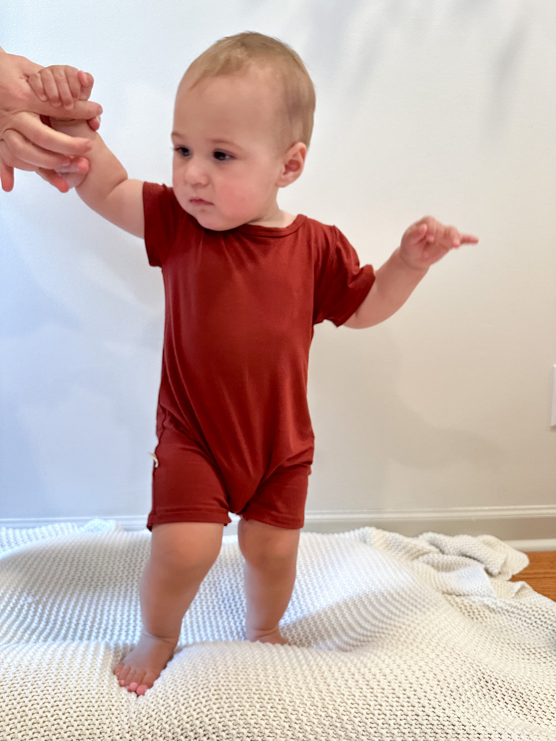 Short Sleeve Snap Romper | Maroon | Luxury Bamboo