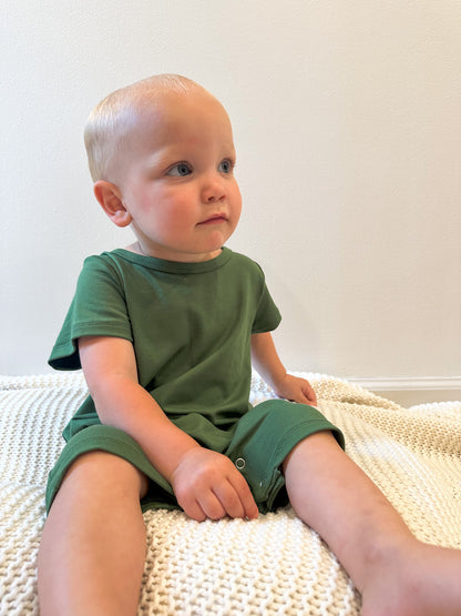 Short Sleeve Snap Romper | Green | Luxury Bamboo