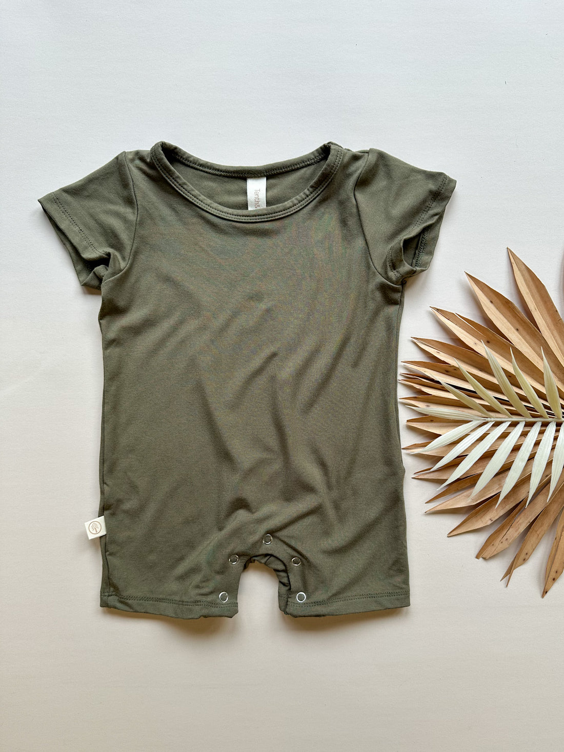 Short Sleeve Snap Romper | Army Green | Luxury Bamboo