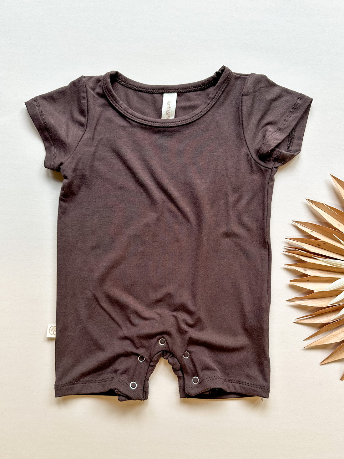 Short Sleeve Snap Romper | Brown | Luxury Bamboo