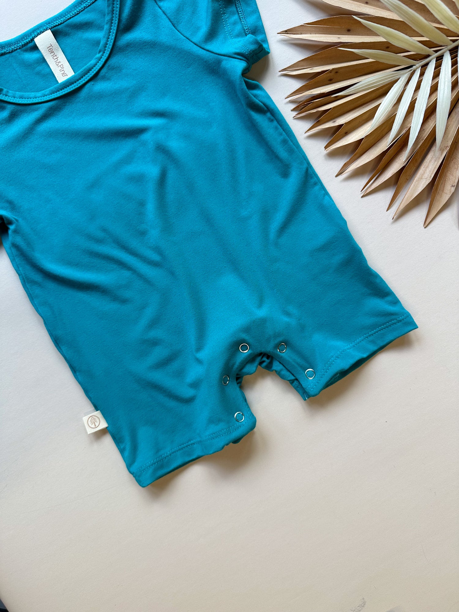 Short Sleeve Snap Romper | Turquoise | Luxury Bamboo