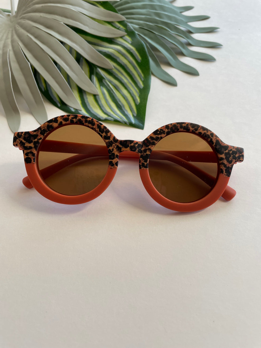 Round Two Tone Cheetah Sunglasses - Rust