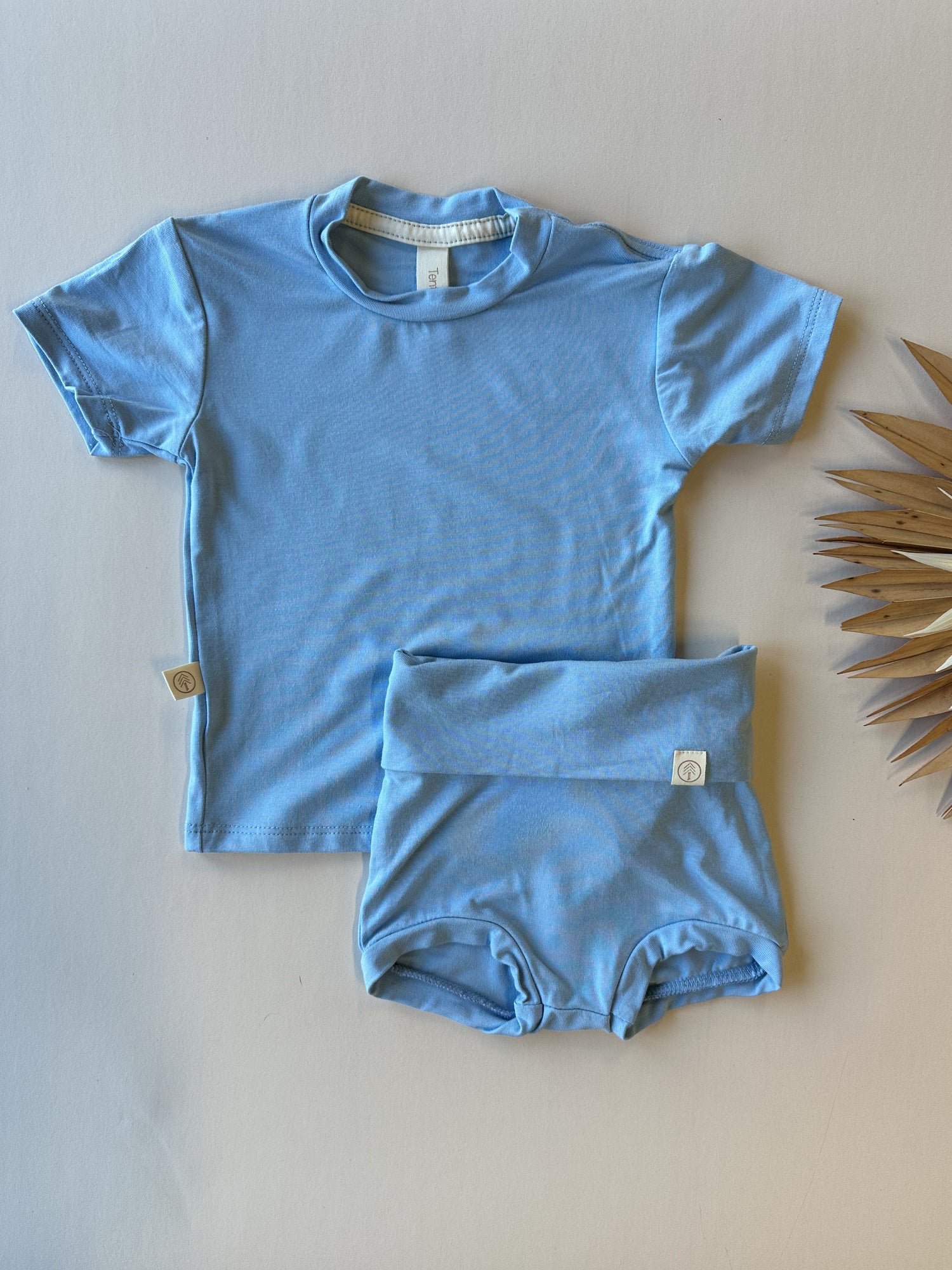Fold Over Bloomers and Short Sleeve Tee Set | Ocean | Luxury Bamboo