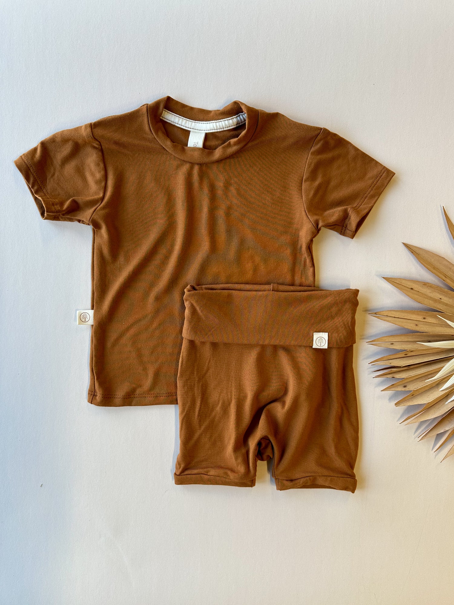 Fold Over Shorties and Short Sleeve Tee Set | Ginger | Luxury Bamboo