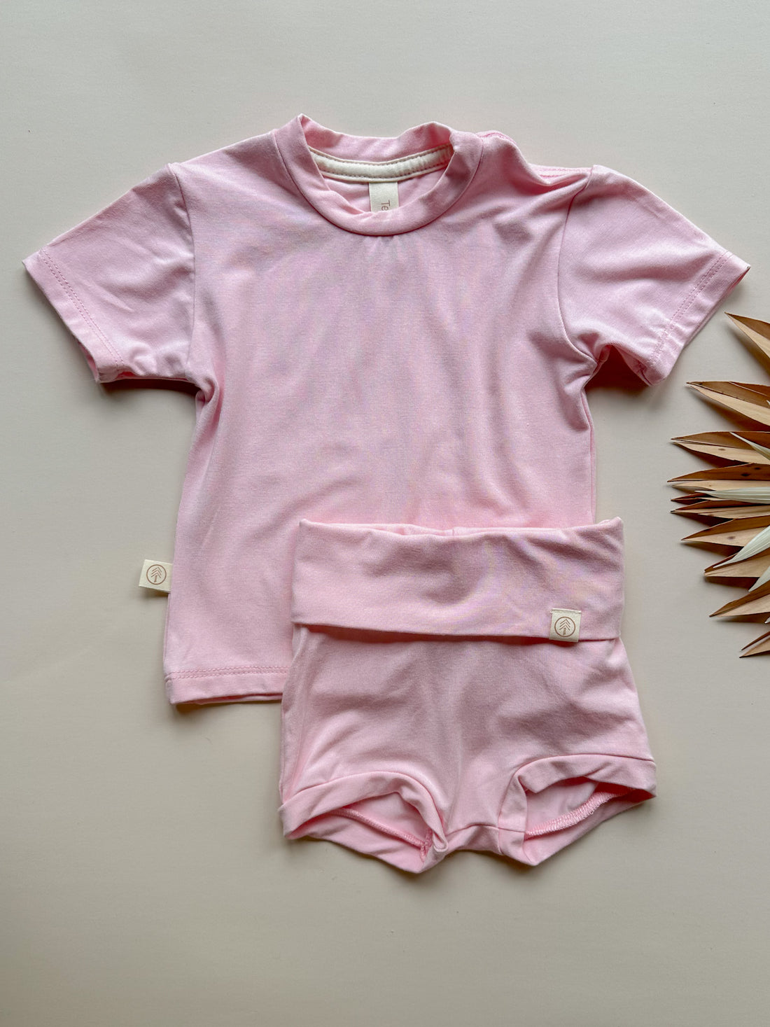 Fold Over Bloomers and Short Sleeve Tee Set | Rose Pink | Luxury Bamboo