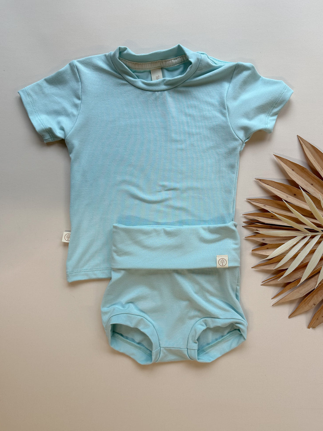 Fold Over Bloomers and Short Sleeve Tee Set | Caribbean Blue | Luxury Bamboo
