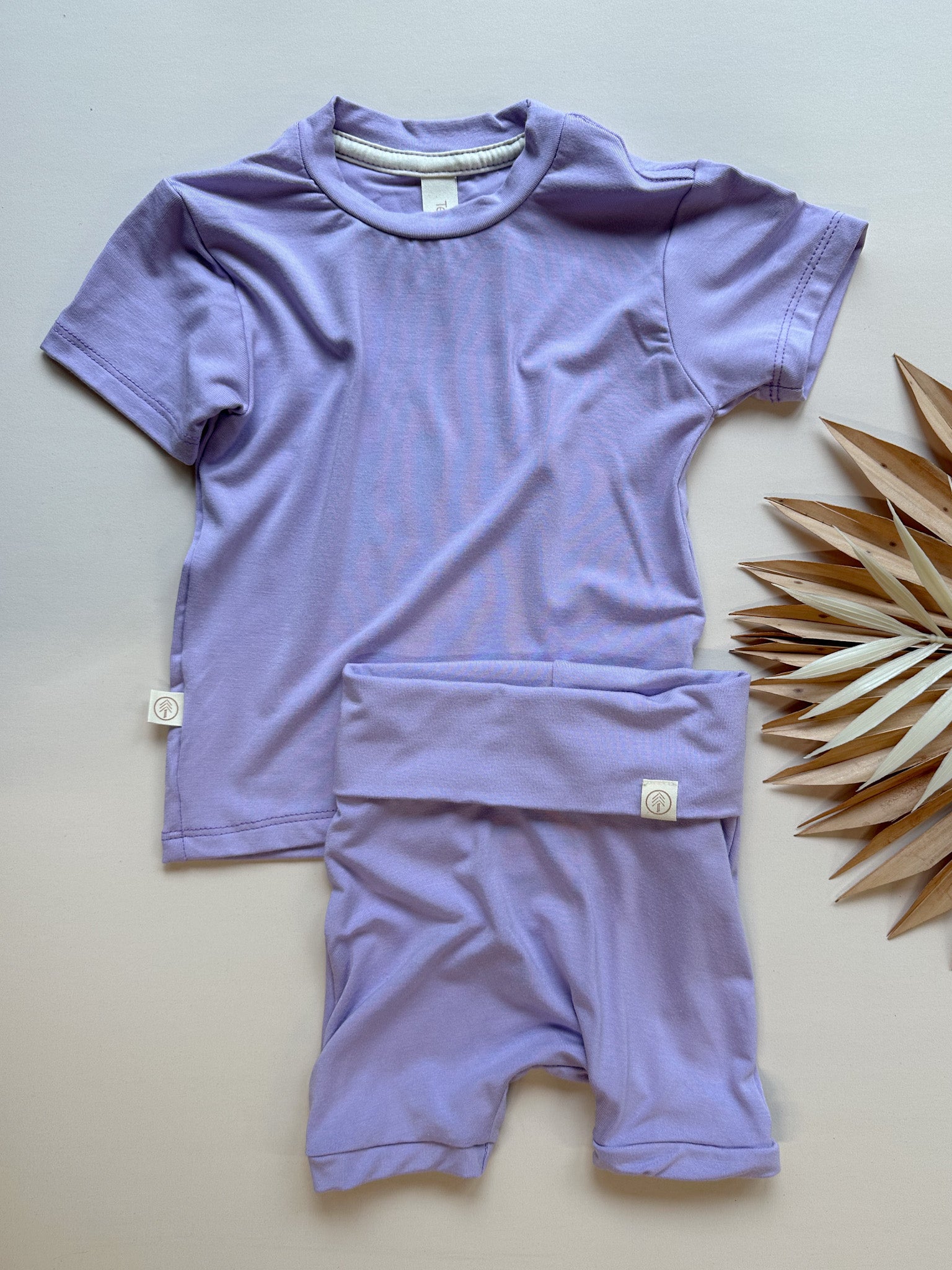 Fold Over Shorties and Short Sleeve Tee Set | Lilac | Luxury Bamboo