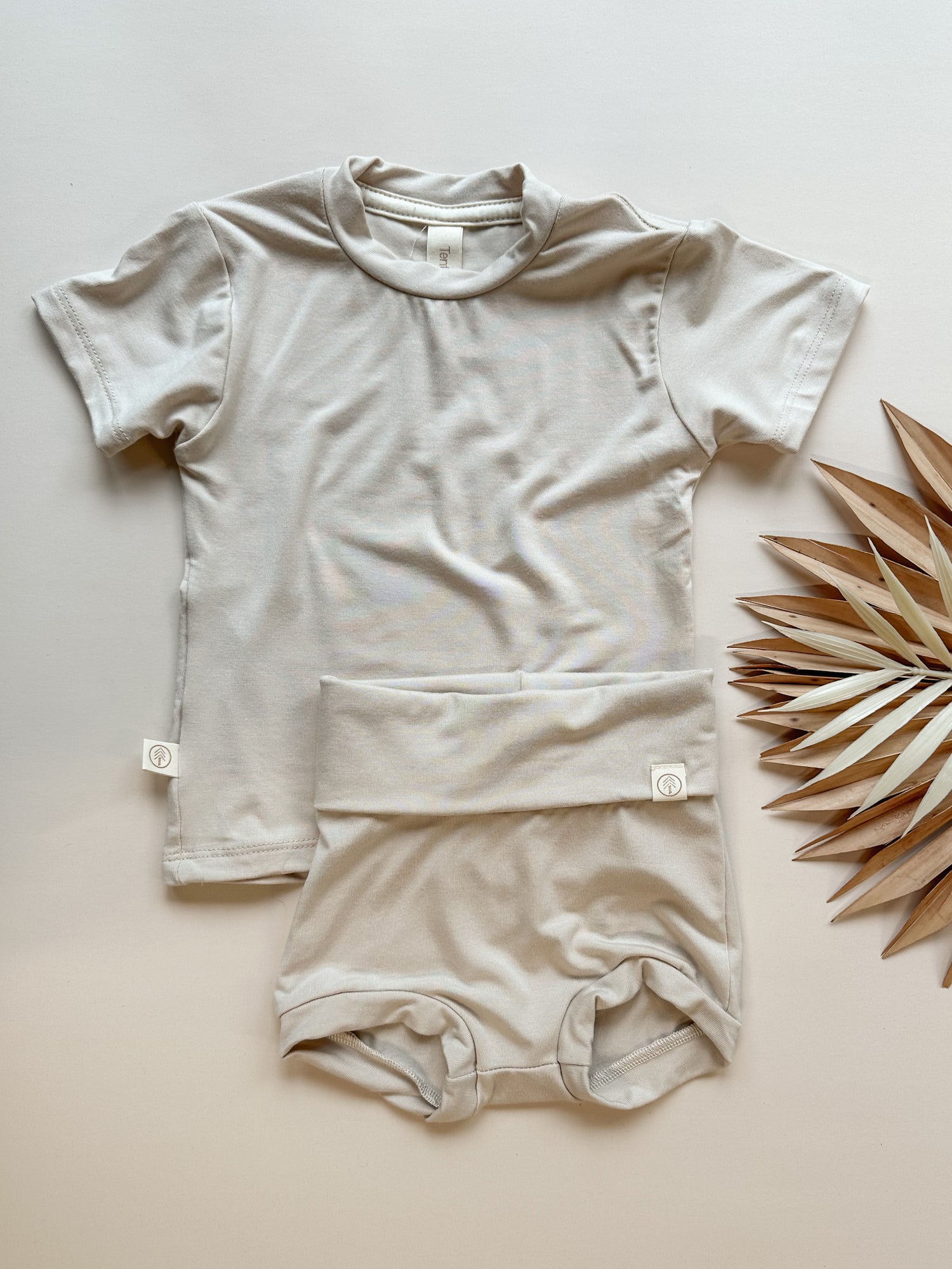 Fold Over Bloomers and Short Sleeve Tee Set | Sand | Luxury Bamboo