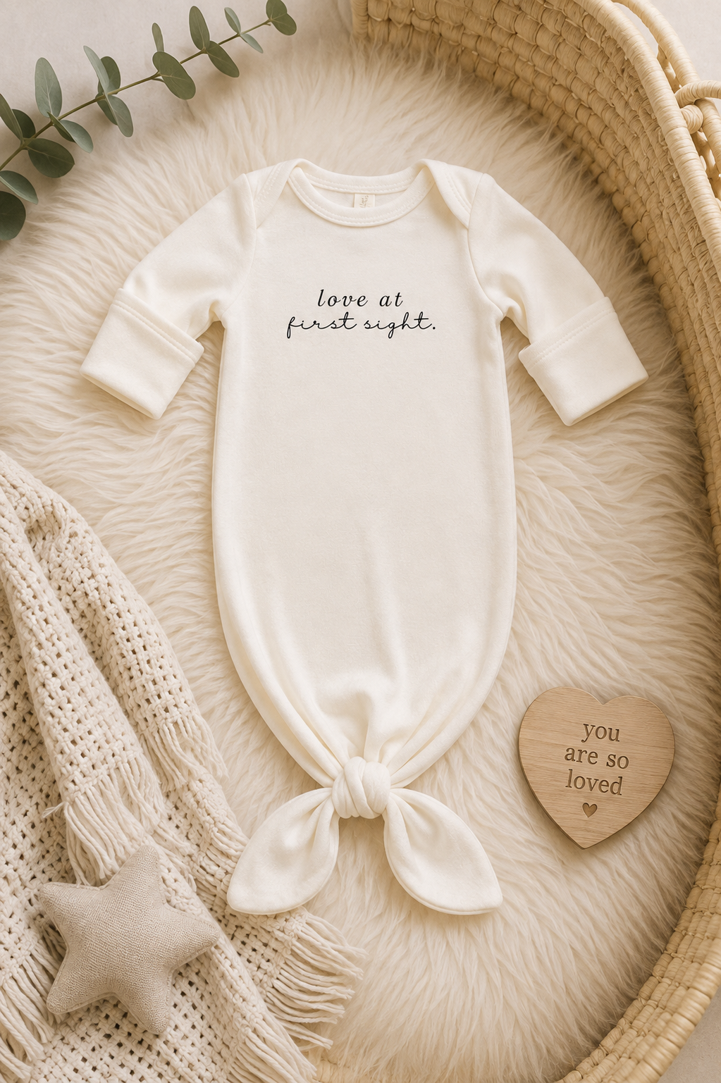Love At First Sight Organic Newborn Knotted Gown