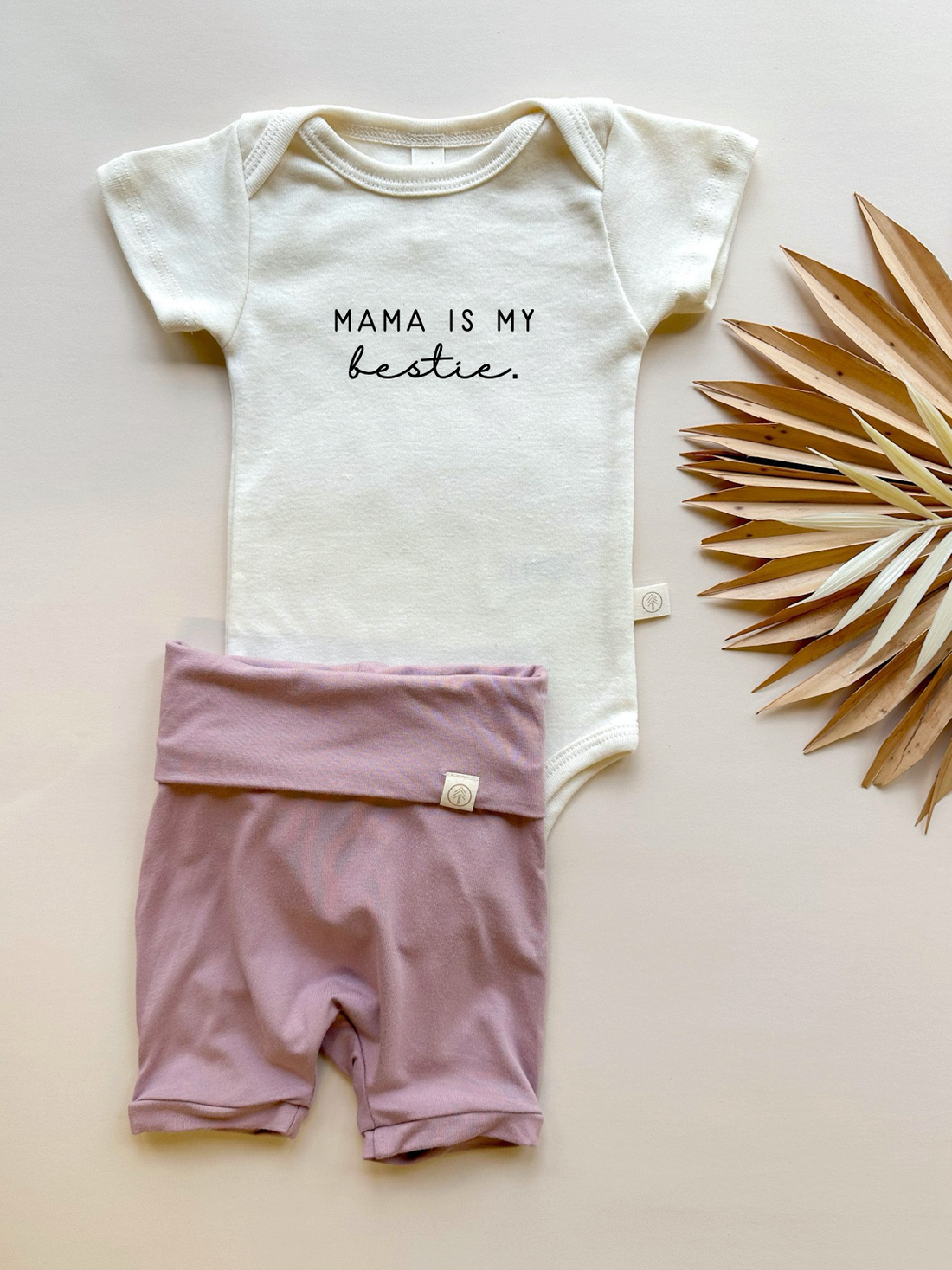 Mama Bestie | Bamboo Fold Over Shorties and Organic Cotton Bodysuit Set | Periwinkle