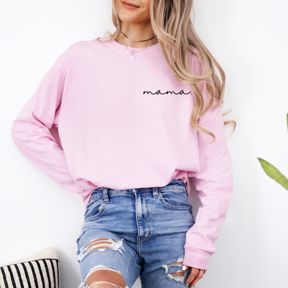 mama. in Cursive T-shirt | Adult Long Sleeve Tee