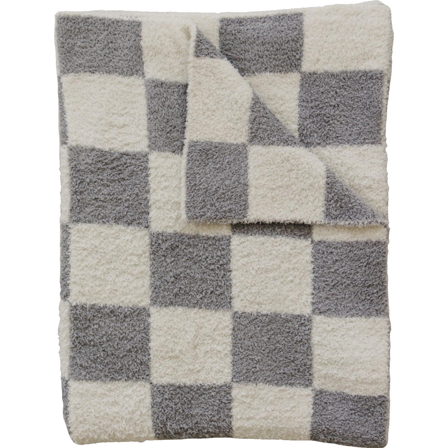 Grey Checkered Plush Blanket