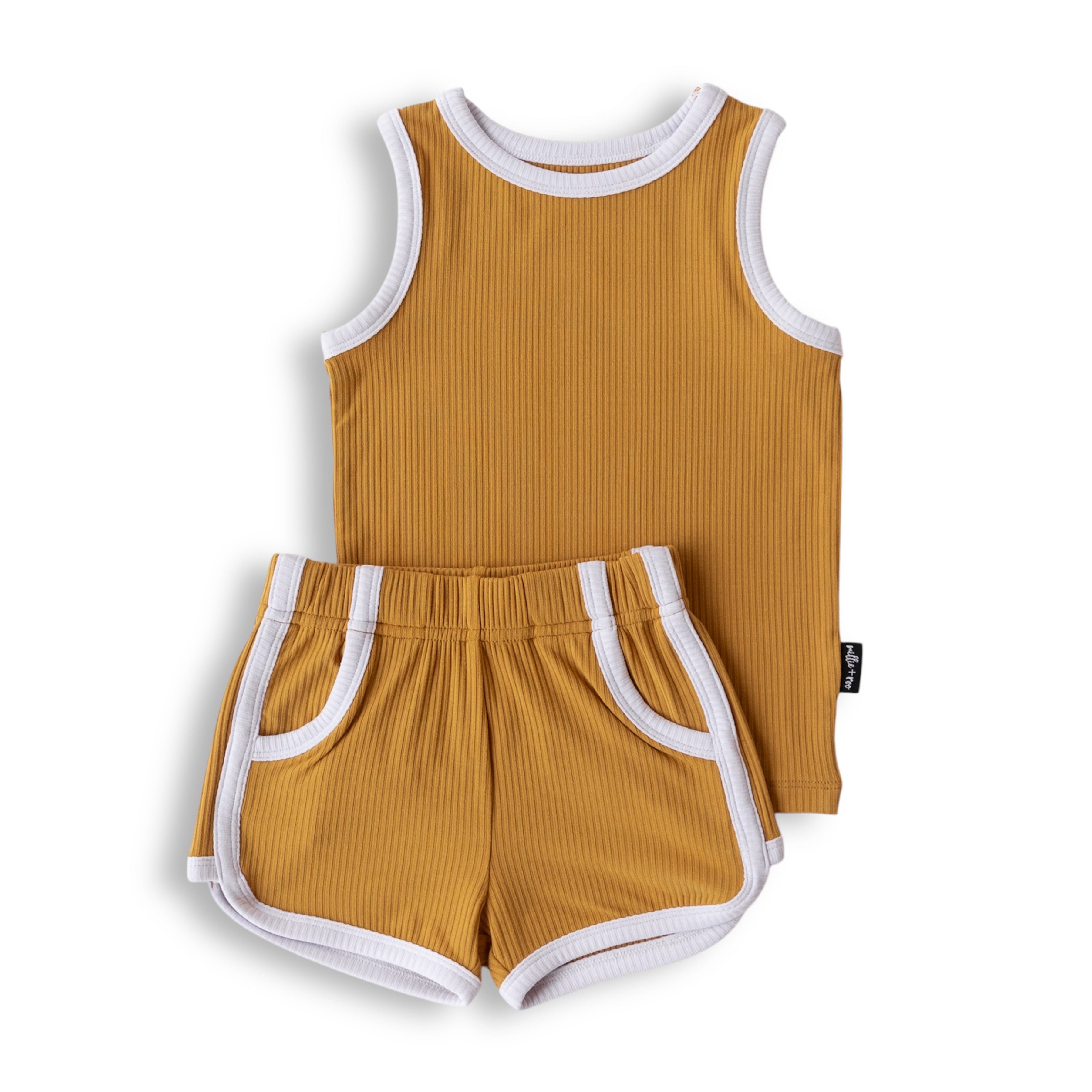 TRACK SHORTS SET- Bamboo Rib Honey Mustard