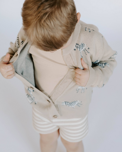 Organic Cotton Knit Jacquard Cardigan in Zebra