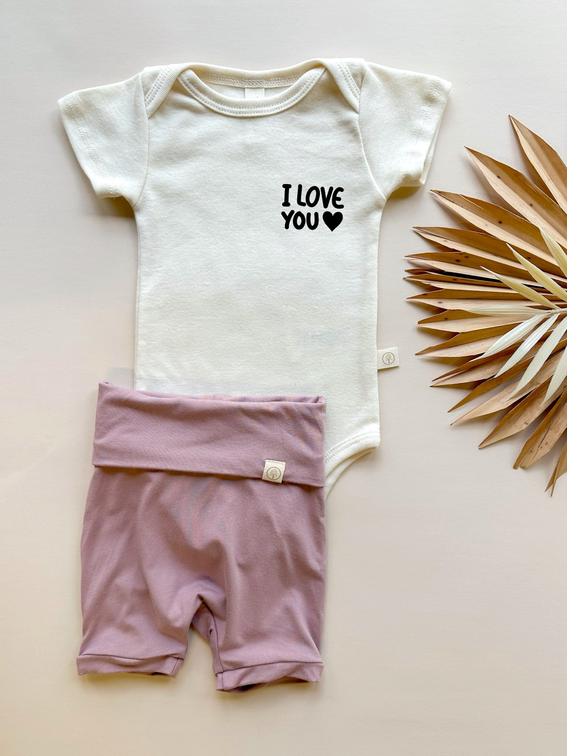 I Love You Heart | Bamboo Fold Over Shorties and Organic Cotton Bodysuit Set | Periwinkle