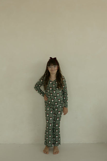 Pre-Teen Flare Bamboo Pajamas | Santa Checkerboard