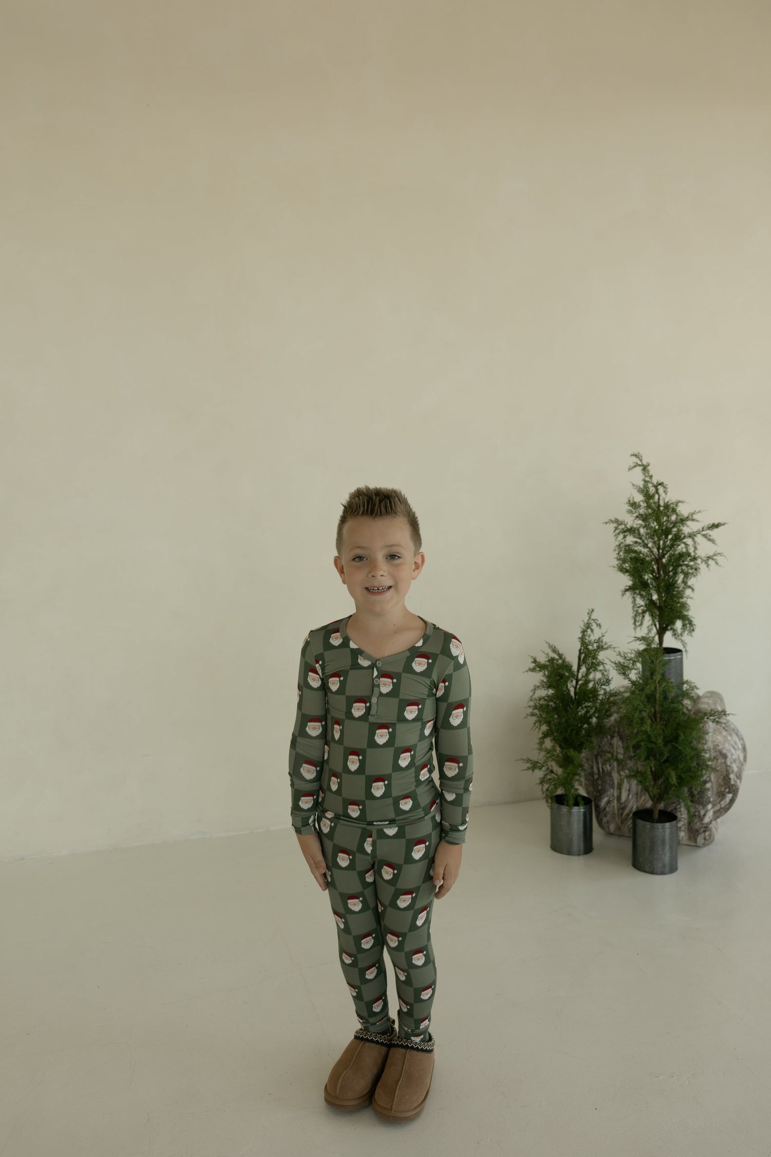 Bamboo Two Piece Pajamas | Santa Checkerboard