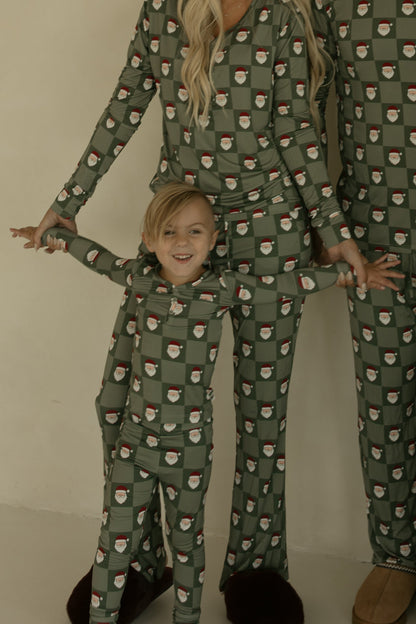 Bamboo Two Piece Pajamas | Santa Checkerboard