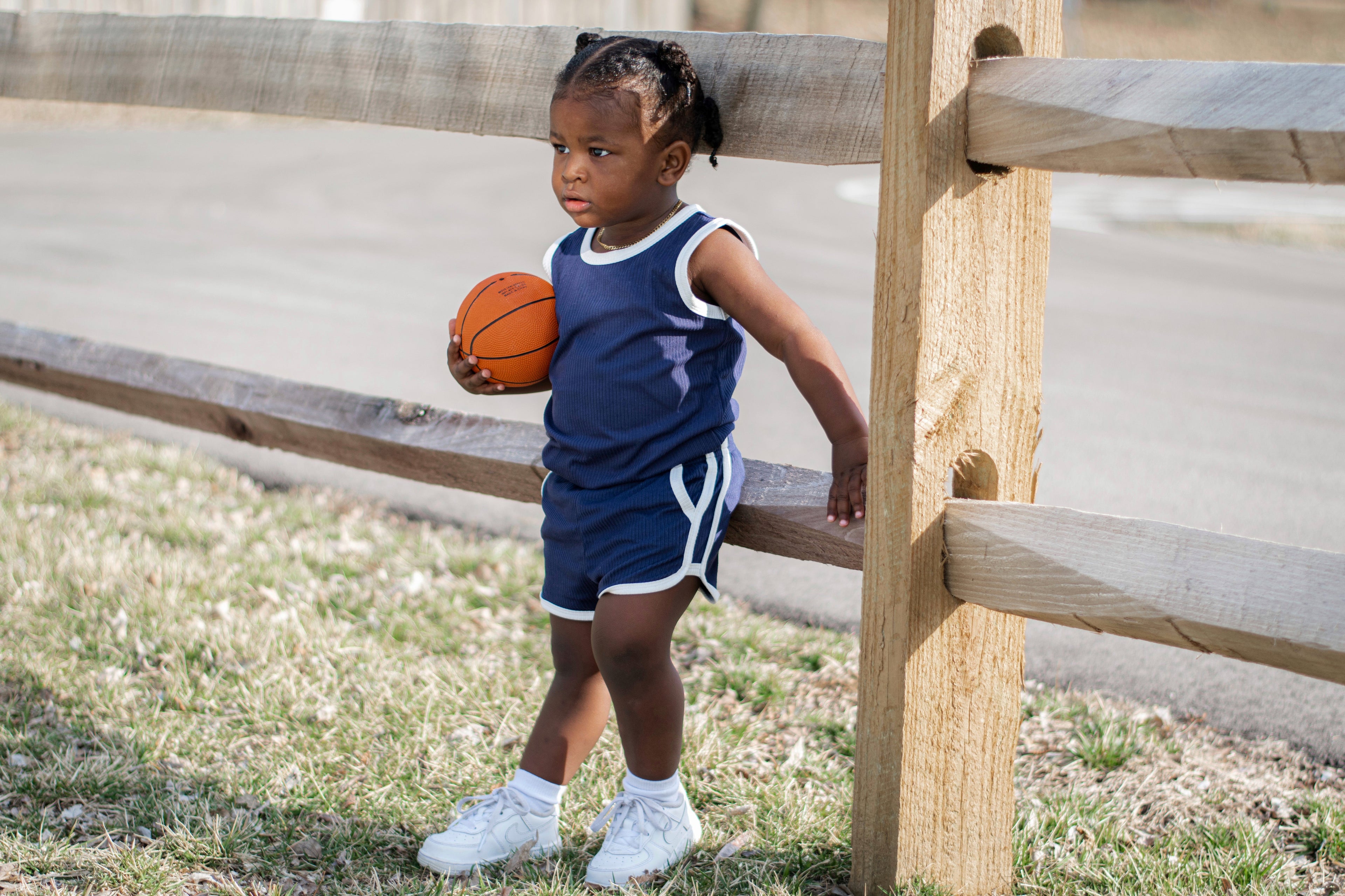 TRACK SHORTS SET- Bamboo Rib Navy