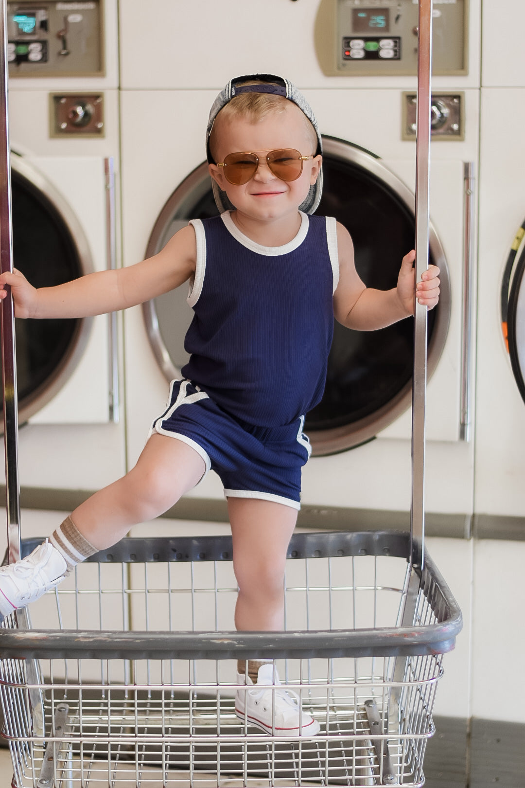 TRACK SHORTS SET- Bamboo Rib Navy