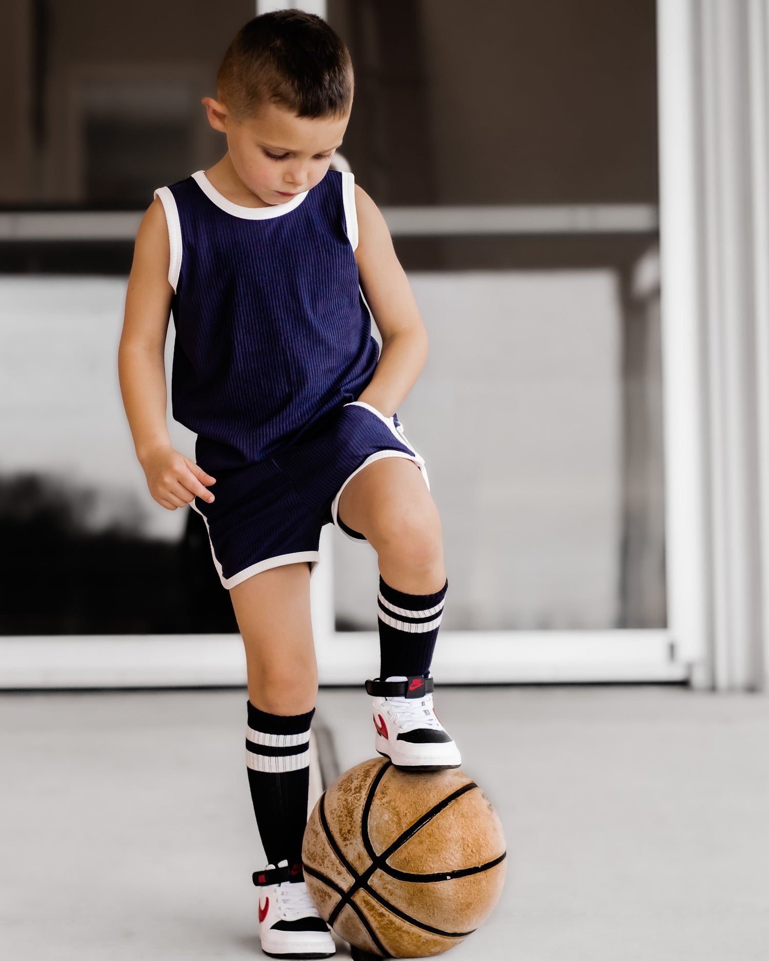 TRACK SHORTS SET- Bamboo Rib Navy