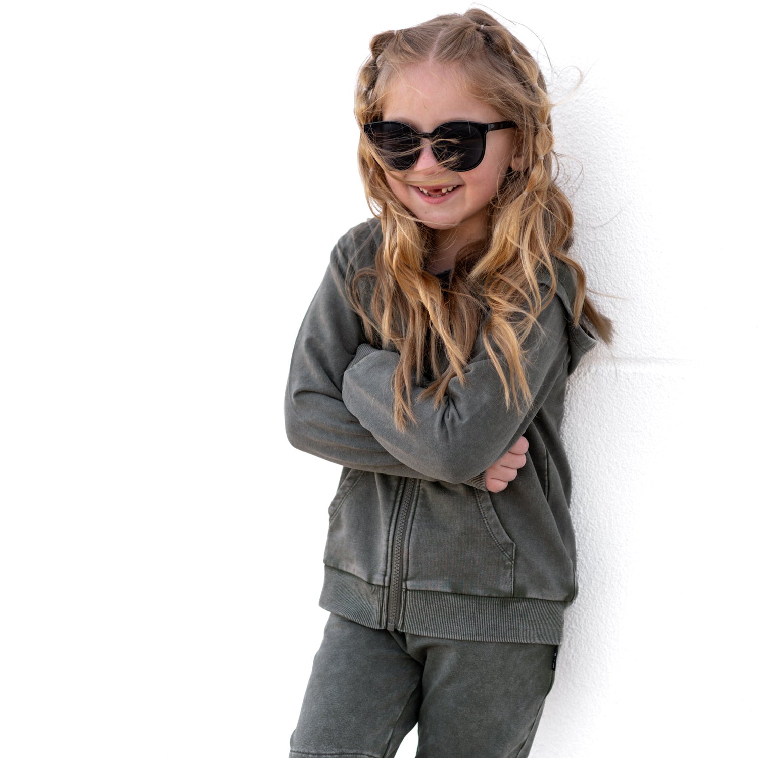 ZIP HOODIE- Moss Snow Wash