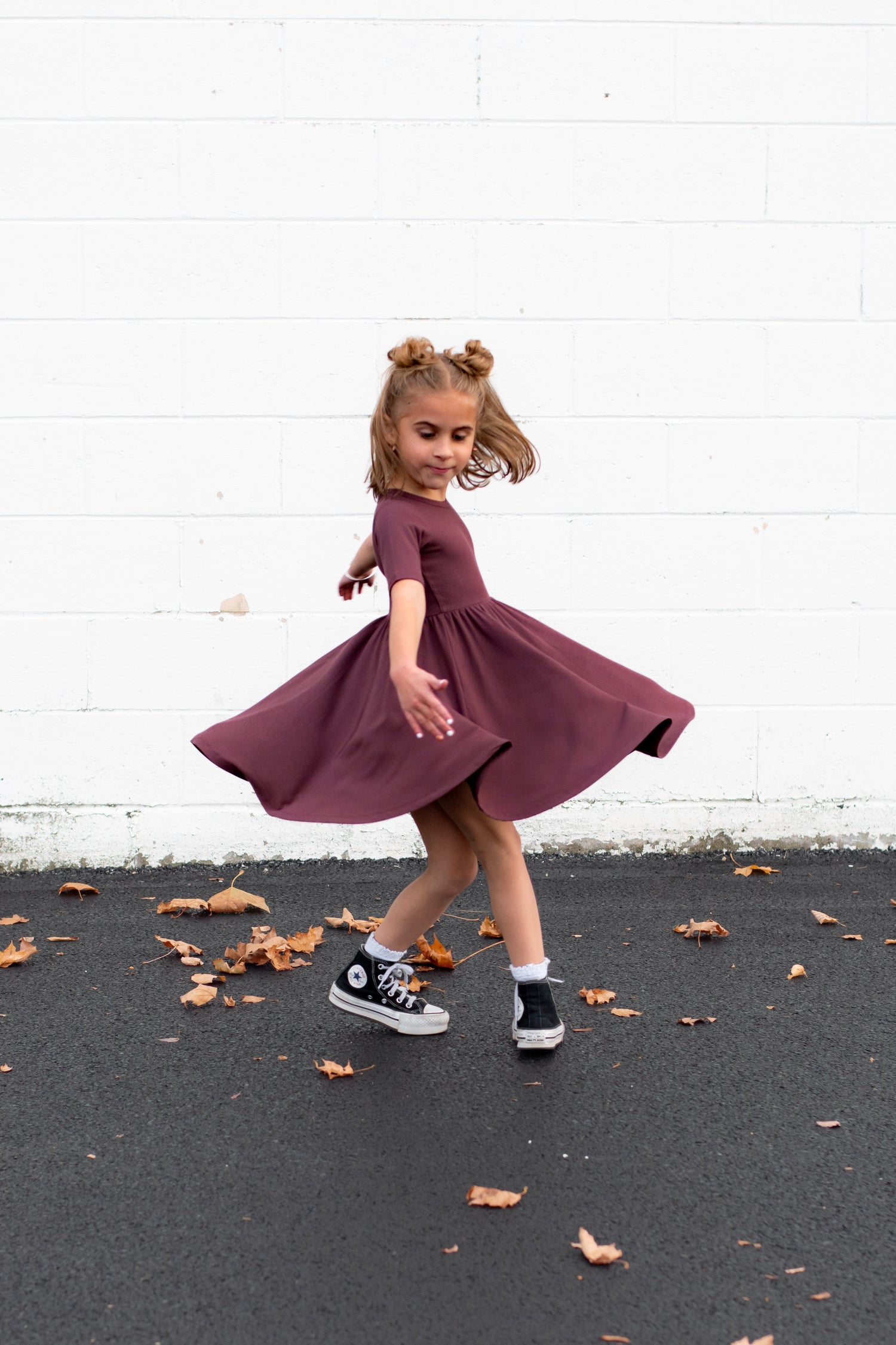 MID SLEEVE TWIRL DRESS- Black Cherry Ribbed