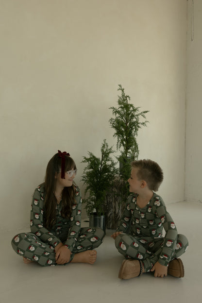 Pre-Teen Flare Bamboo Pajamas | Santa Checkerboard