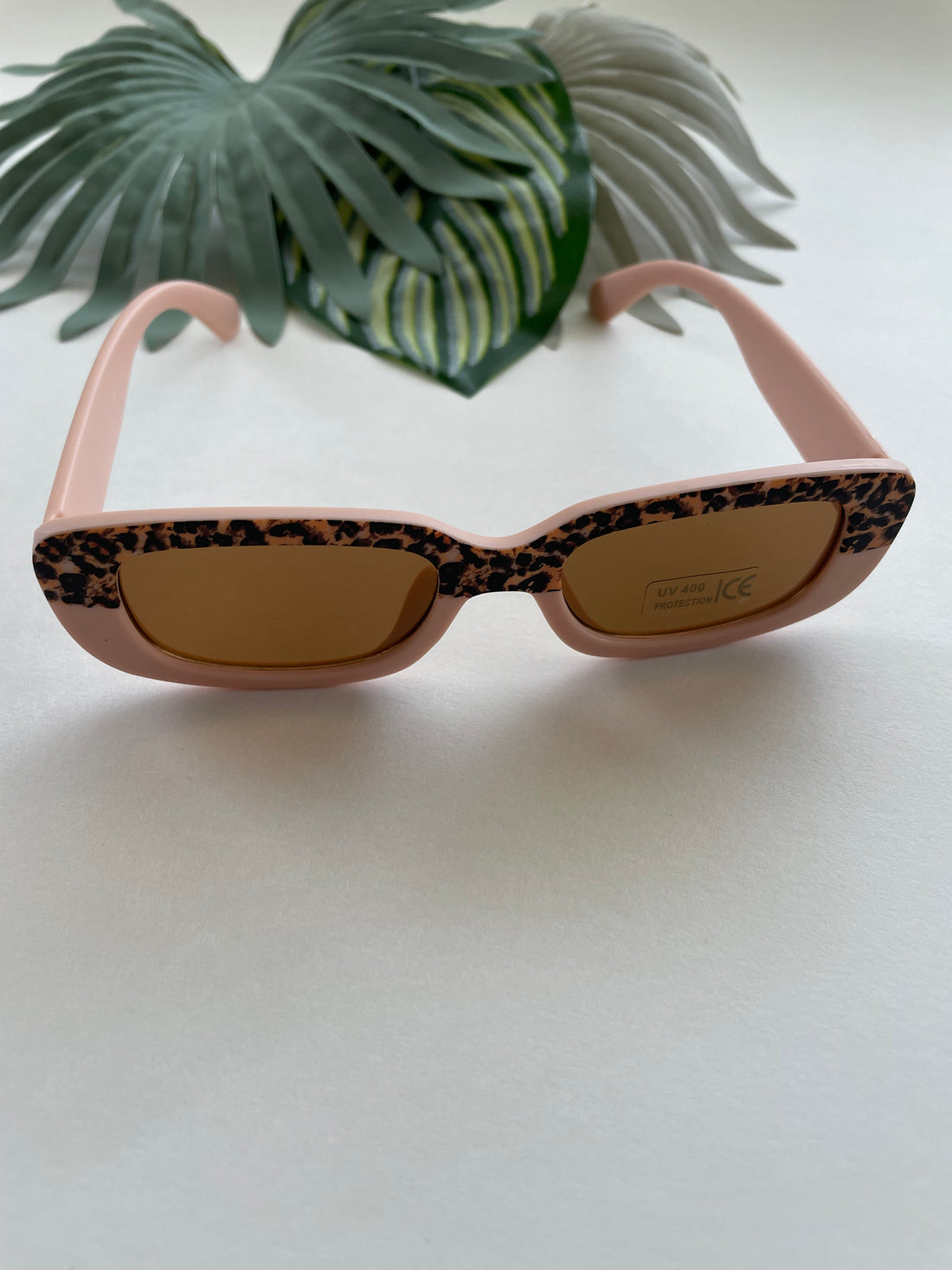 Rectangle Two Tone Cheetah Sunglasses - Pink