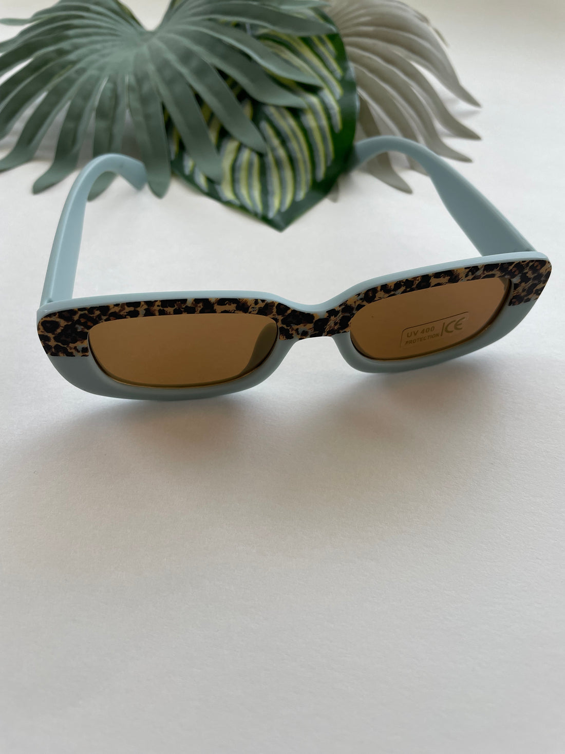 Rectangle Two Tone Cheetah Sunglasses - Sky Blue