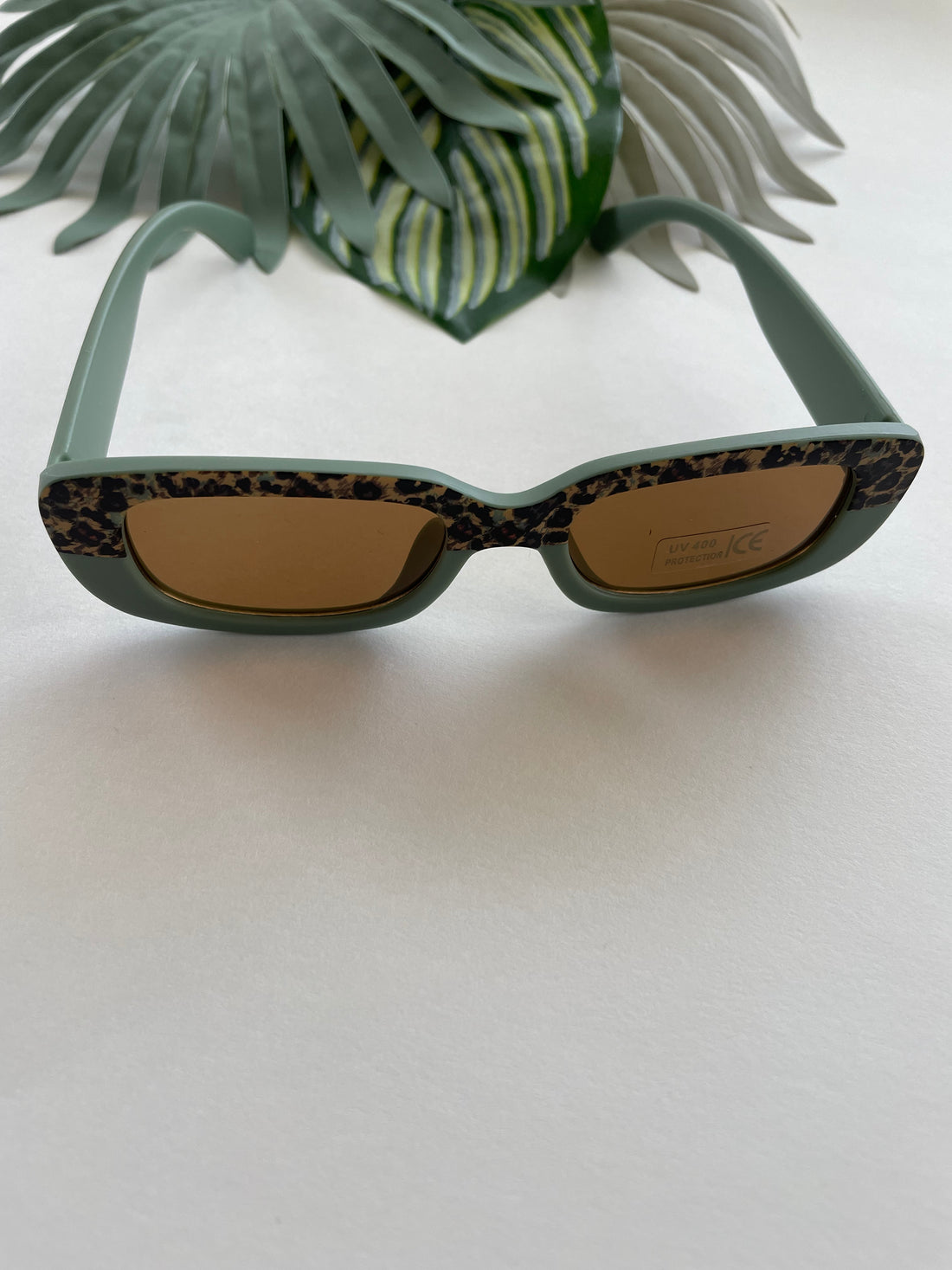 Rectangle Two Tone Cheetah Sunglasses - Succulent Green