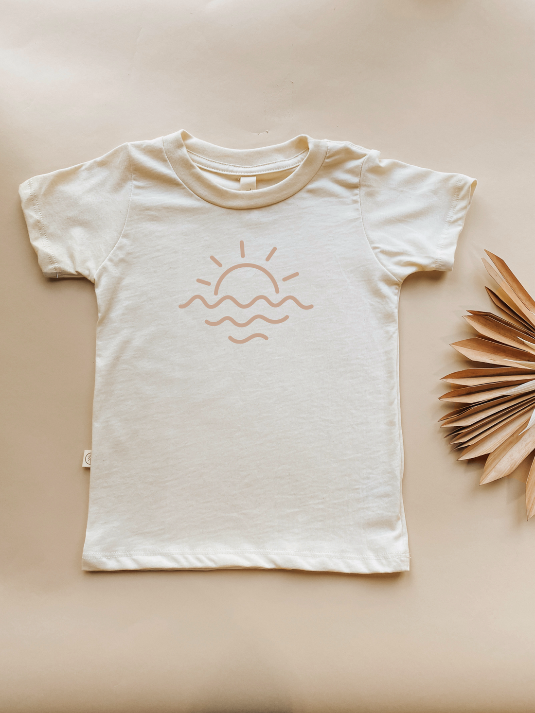 Toddler Crew Neck Tee | Sun Waves in Almond | Organic Cotton