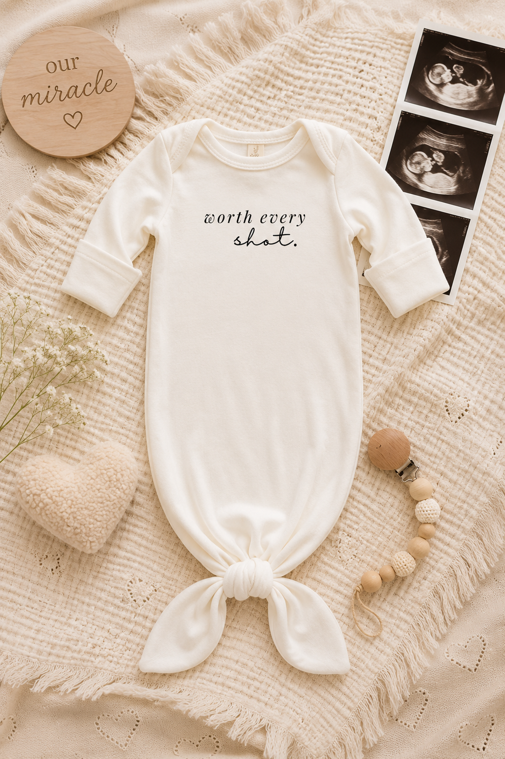 Worth Every Shot Organic Newborn Knotted Gown