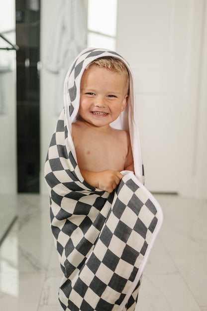 Charcoal Checkered Muslin Hooded Towel