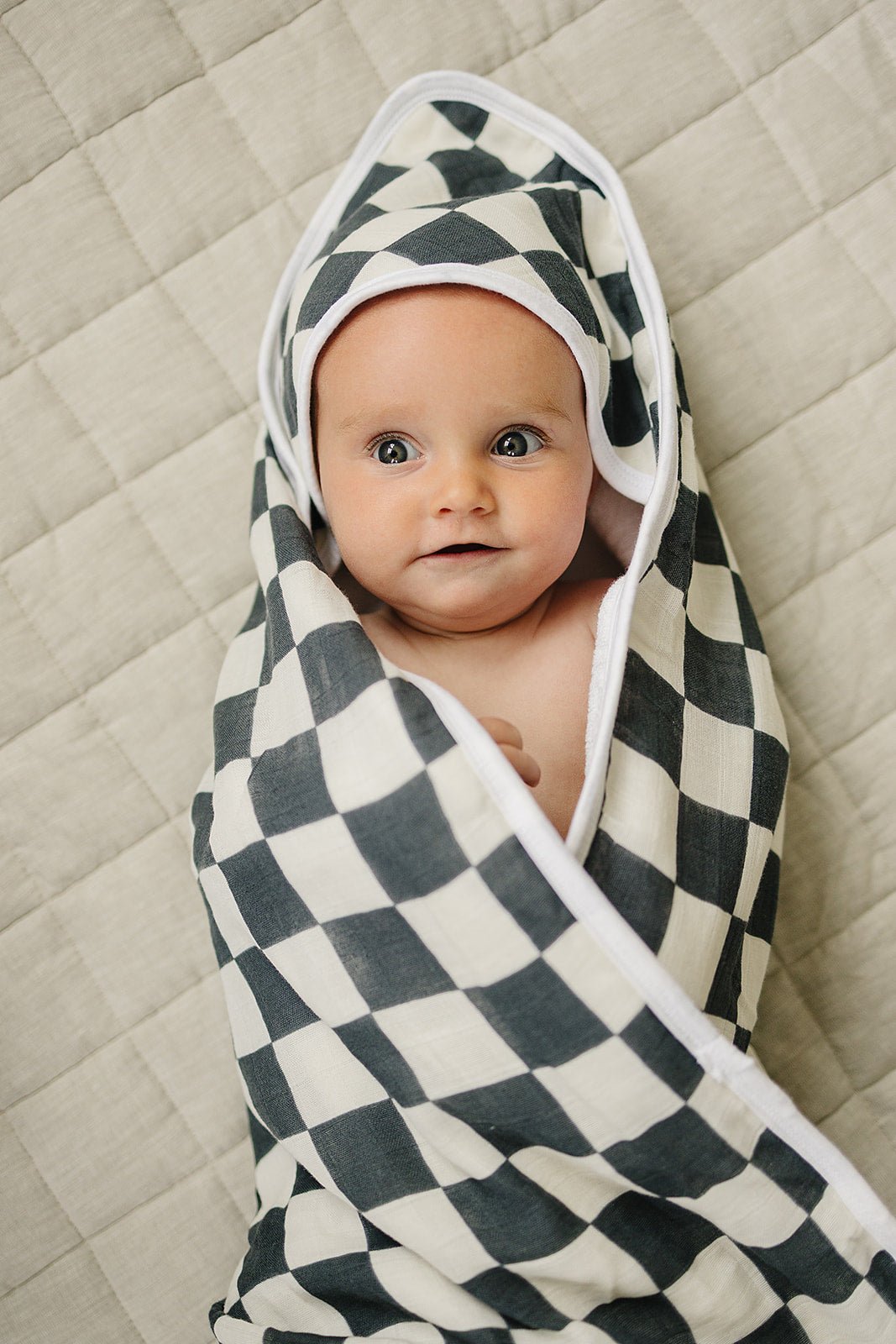Charcoal Checkered Muslin Hooded Towel