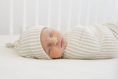 Taupe Stripe Ribbed Bamboo Newborn Knot Hat