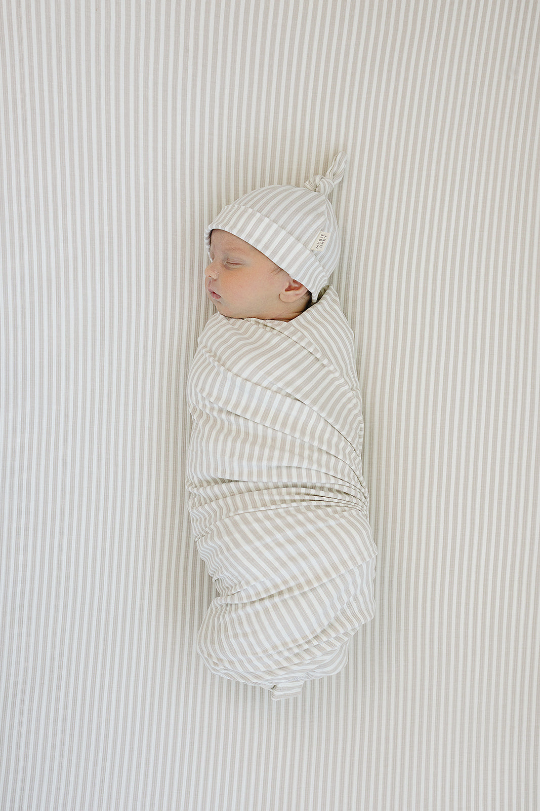 Taupe Stripe Ribbed Bamboo Stretch Crib Sheet
