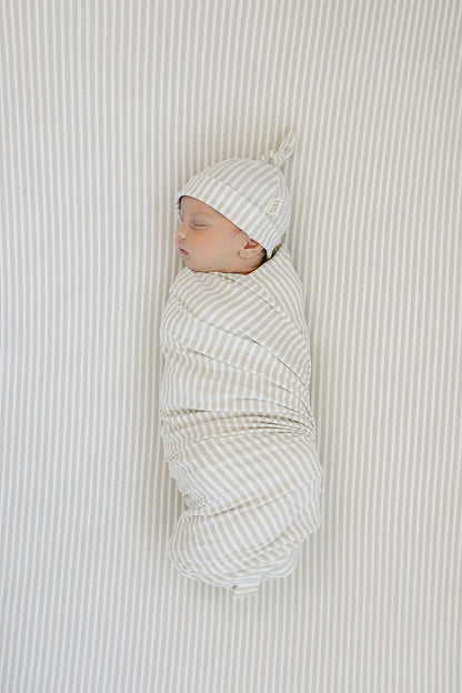 Taupe Stripe Ribbed Bamboo Stretch Crib Sheet