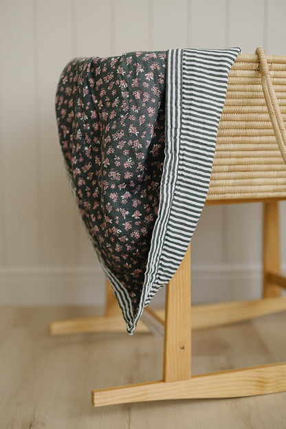 Olive Bloom + Green Stripes Muslin Quilt