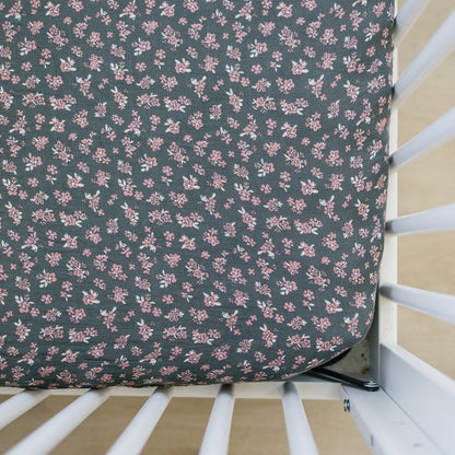 Olive Bloom Muslin Crib Sheet
