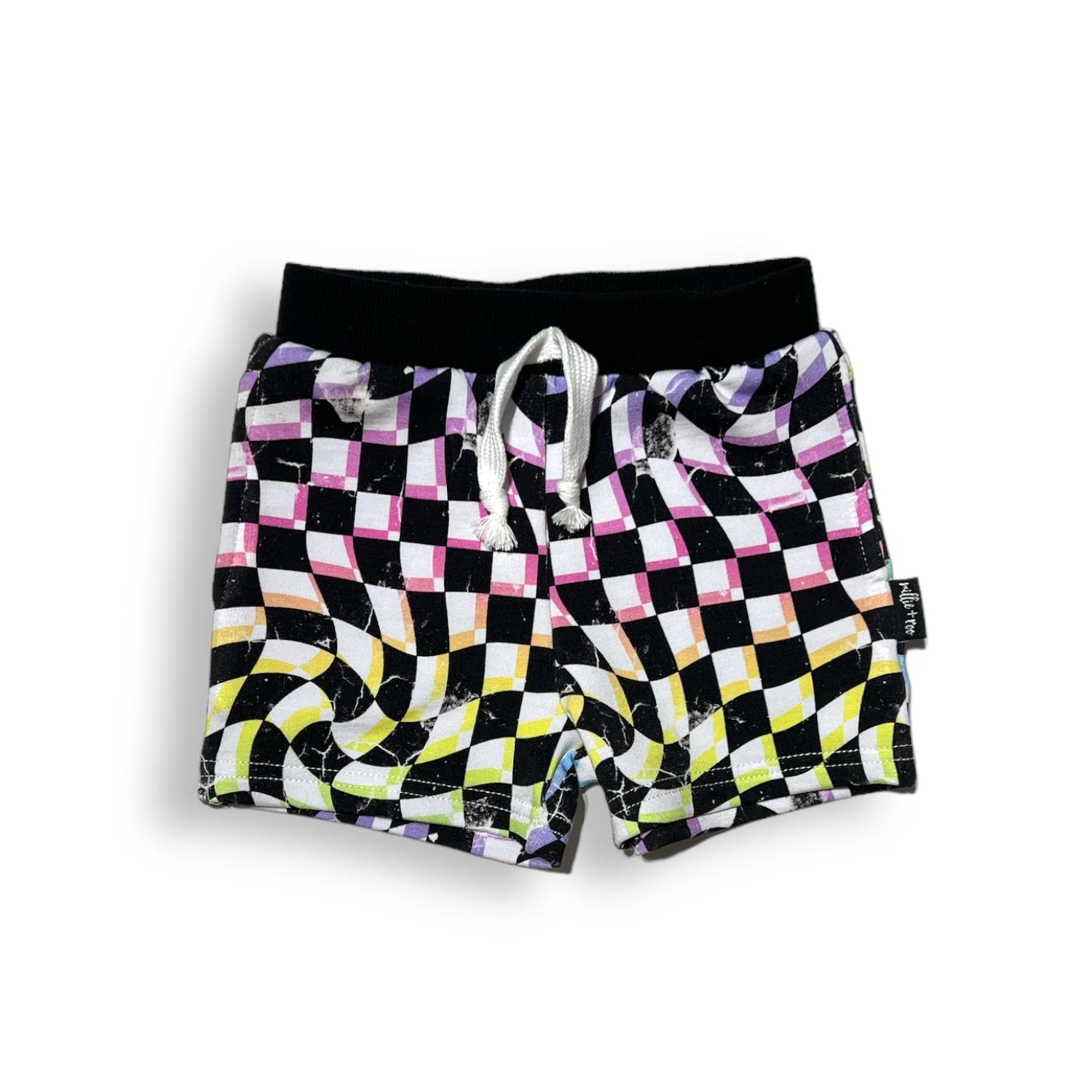 BAMBOO JOGGER SHORTS - Neon Dizzy Check - Tenth &amp; Pine - jogger shorts - 0/6M