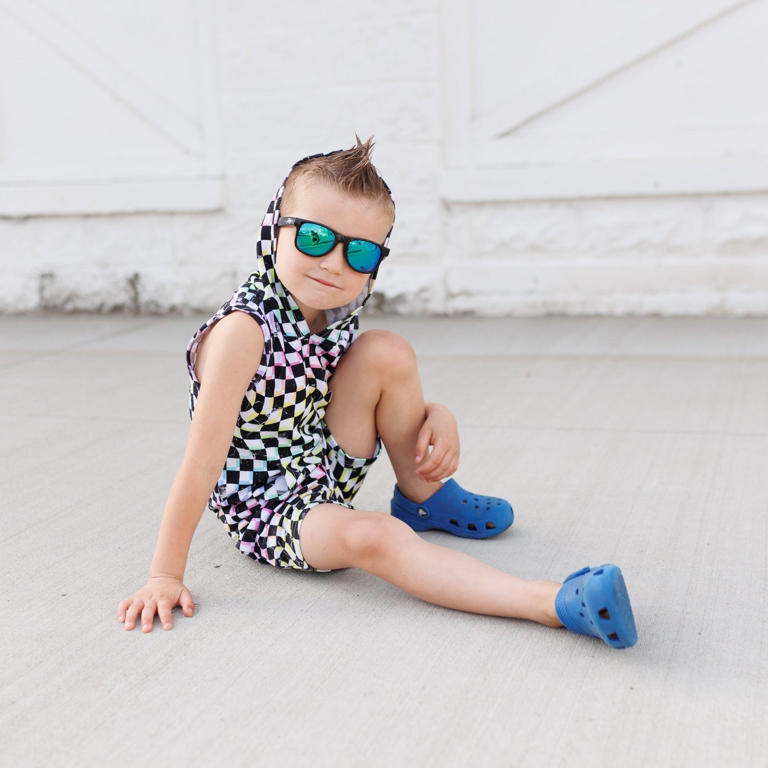 BAMBOO JOGGER SHORTS - Neon Dizzy Check - Tenth &amp; Pine - jogger shorts - 0/6M