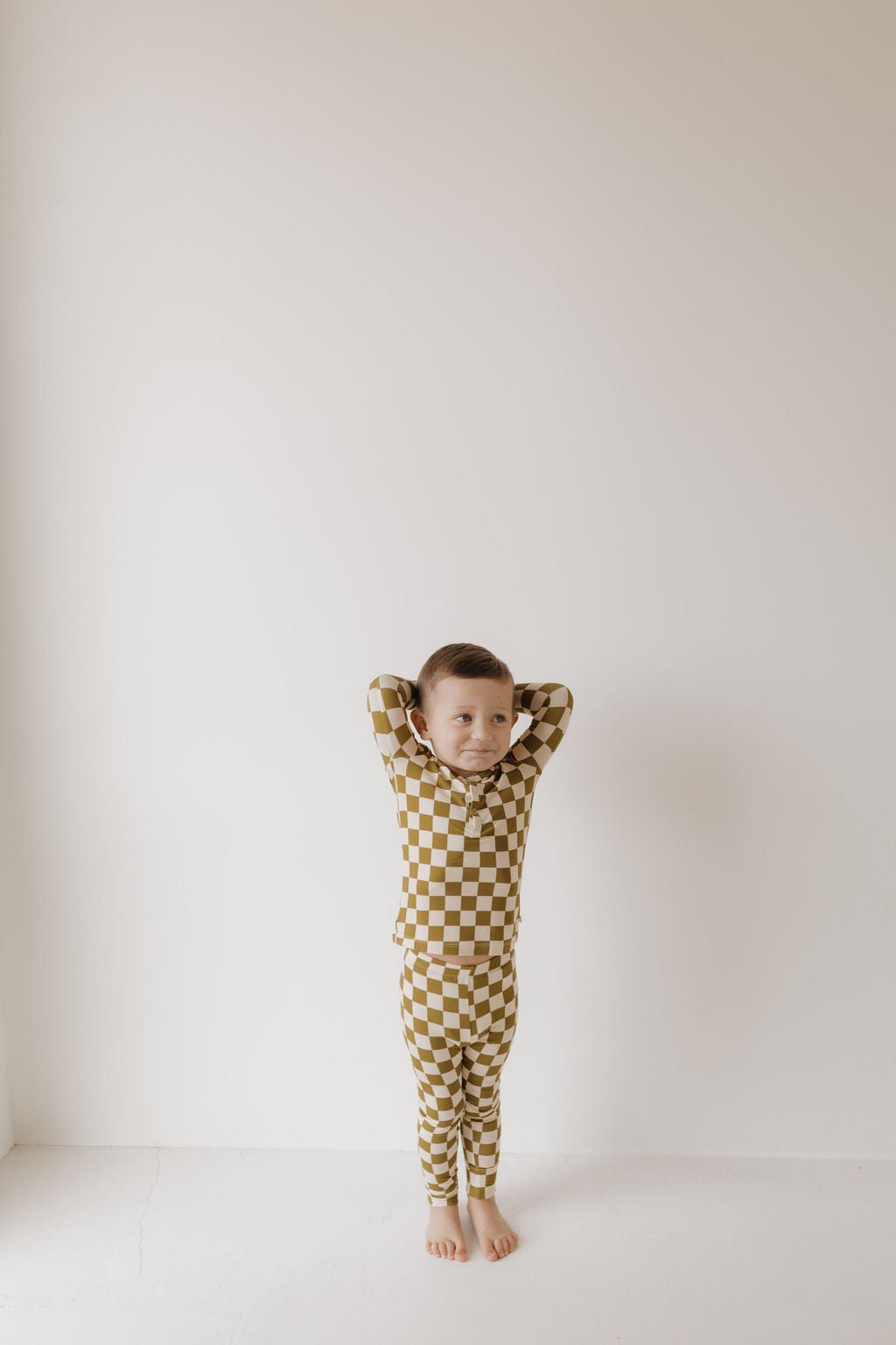Bamboo Two Piece Pajamas | Olive Checkerboard - Tenth & Pine - Pajamas - 2/3 Years